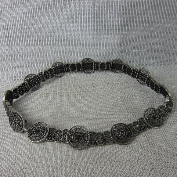 Concho Belt Women 40 Silver Medallion Western Cowgirl Country Stretch Large Boho main image 8